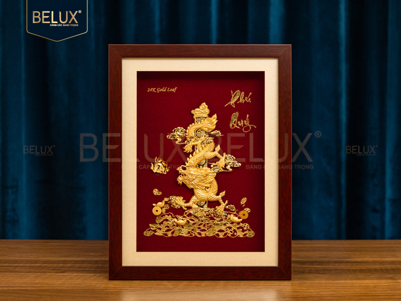 Tranh Rồng Phú Quý Dát Vàng 24k- 32x25cm